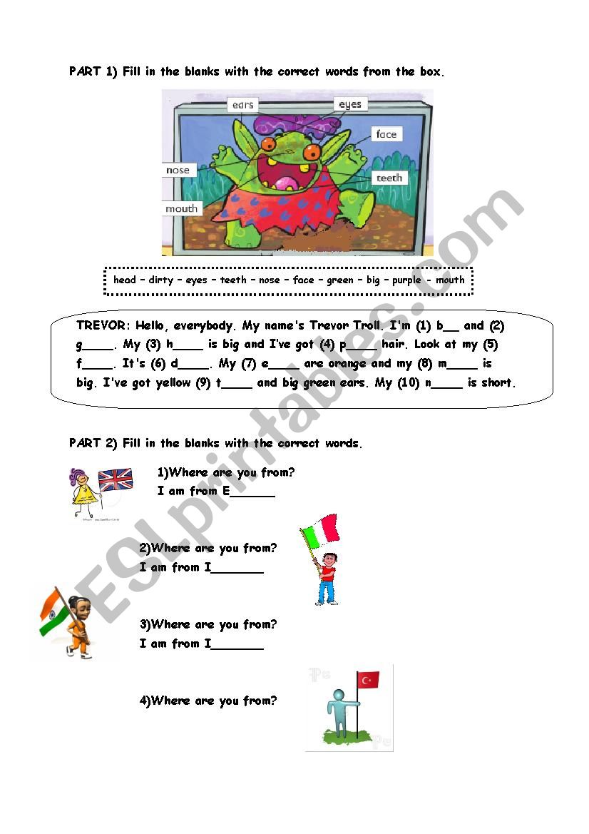 BODY PARTS / NATIONALITIES worksheet