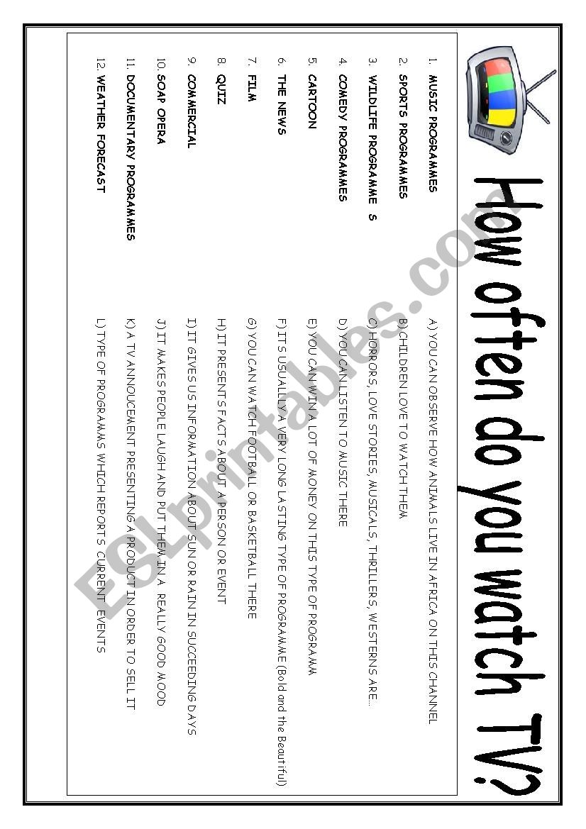 How often do you watch TV? TVprogrammes plus Present Simple and Adverbs of Frequency 2 PAGES