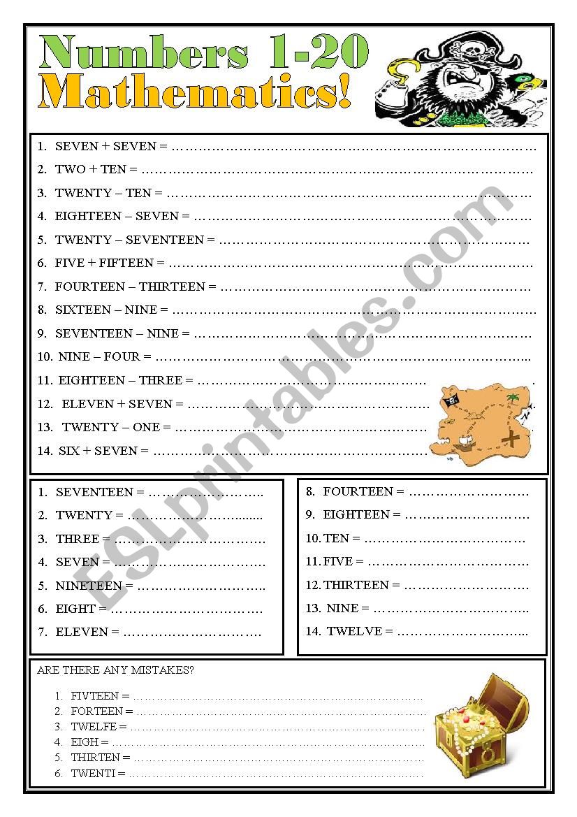 Numbers 1-20. Mathematics. worksheet