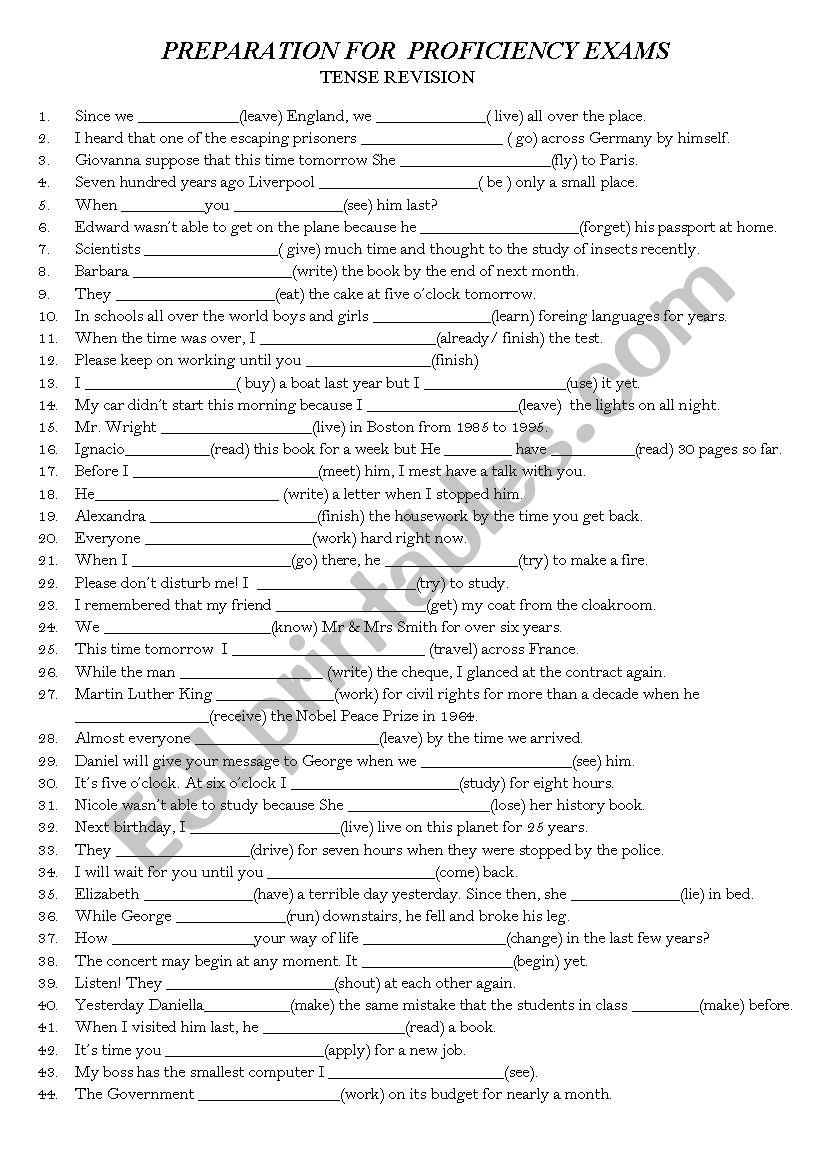 All Tenses Revision worksheet