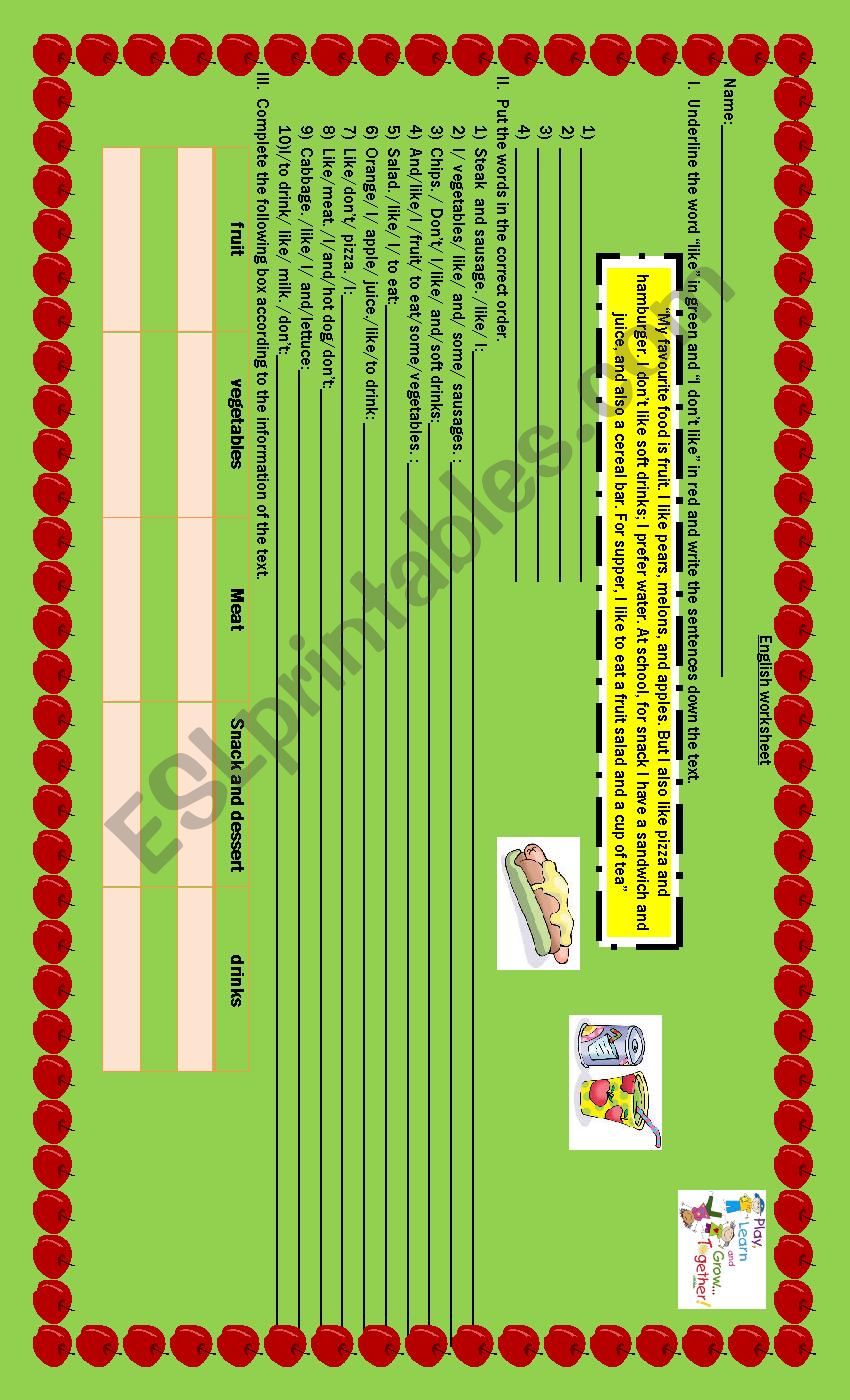 Food worksheet