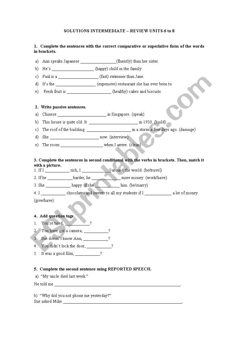 Review Solutions Intermediate worksheet