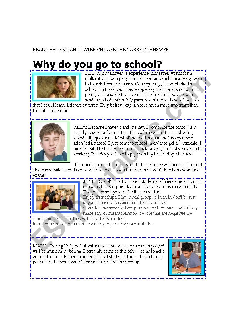 School reading worksheet