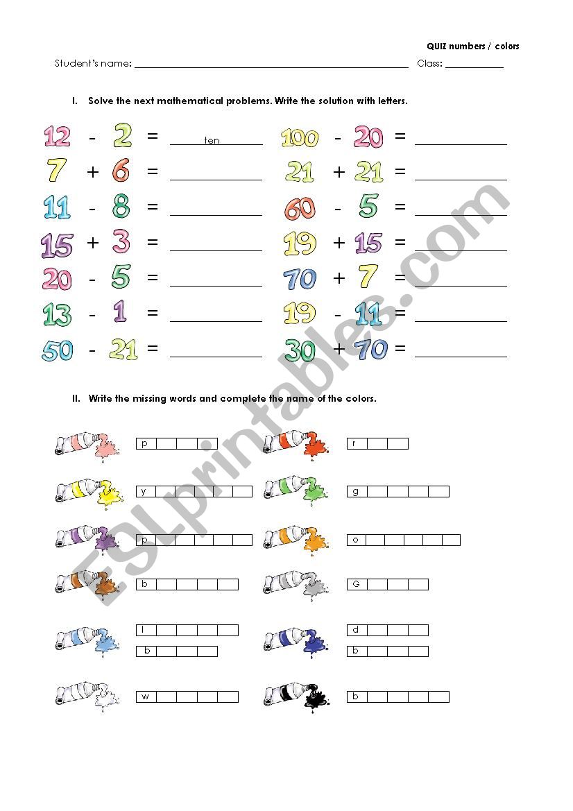 Number and colors worksheet
