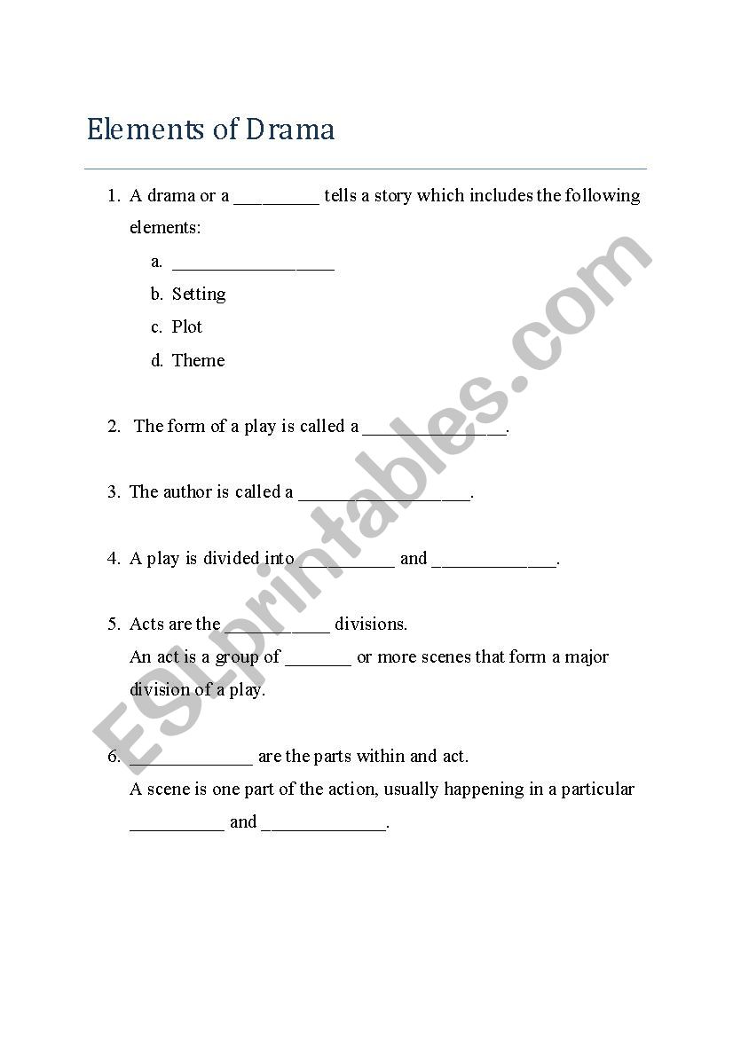Elements of Drama - ESL worksheet by Jenetta Within Elements Of Drama Worksheet