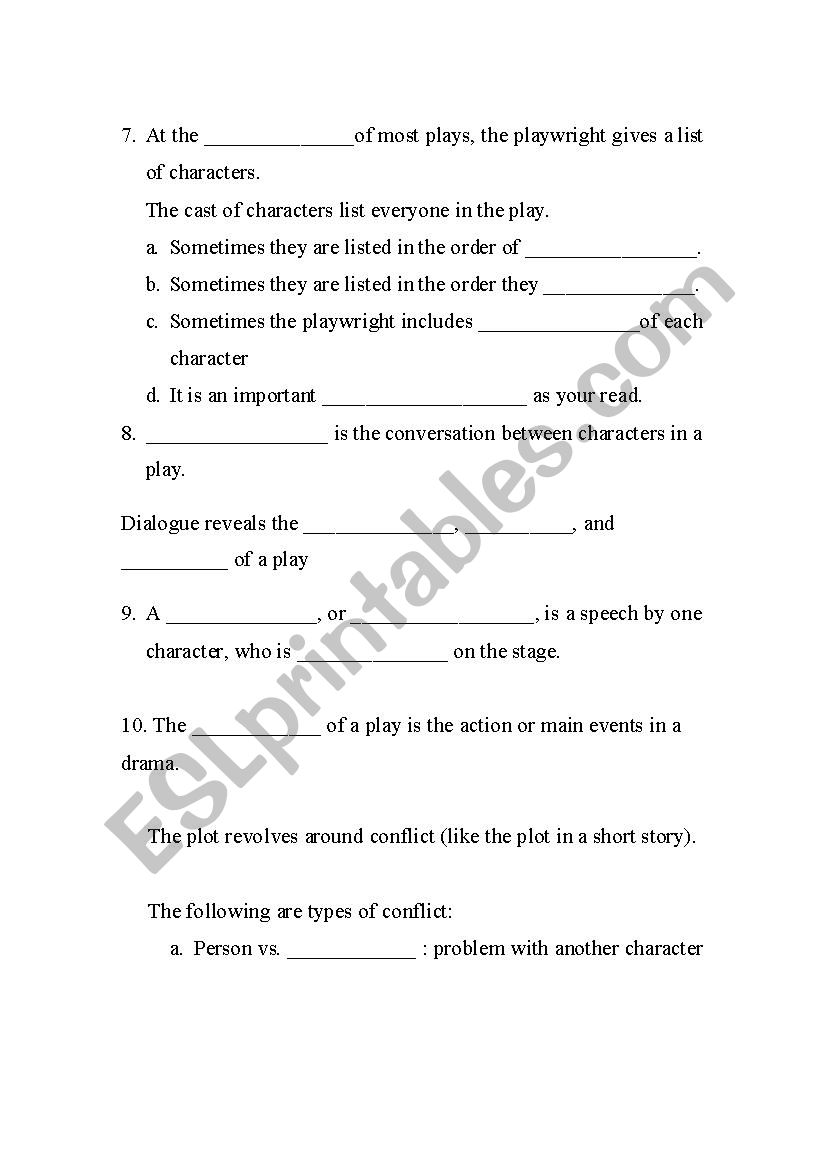 Elements of Drama - ESL worksheet by Jenetta Pertaining To Elements Of Drama Worksheet
