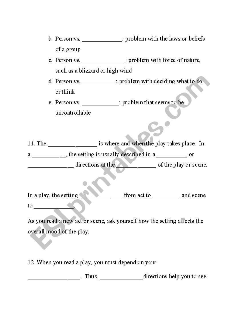 Elements of Drama - ESL worksheet by Jenetta Within Elements Of Drama Worksheet