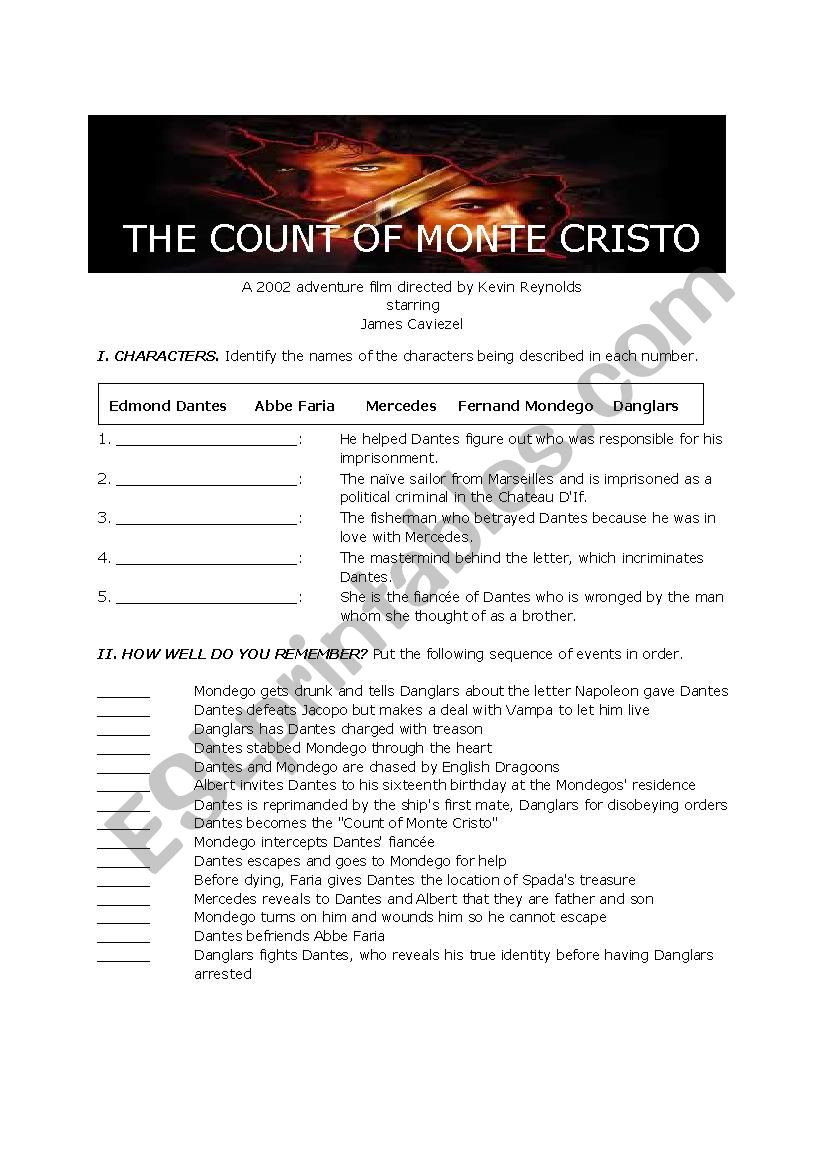 The Count of Monte Cristo worksheet