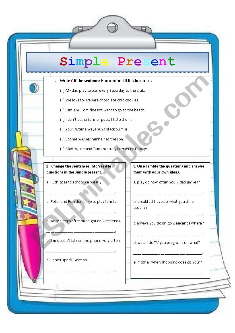 Simple Present exercises worksheet