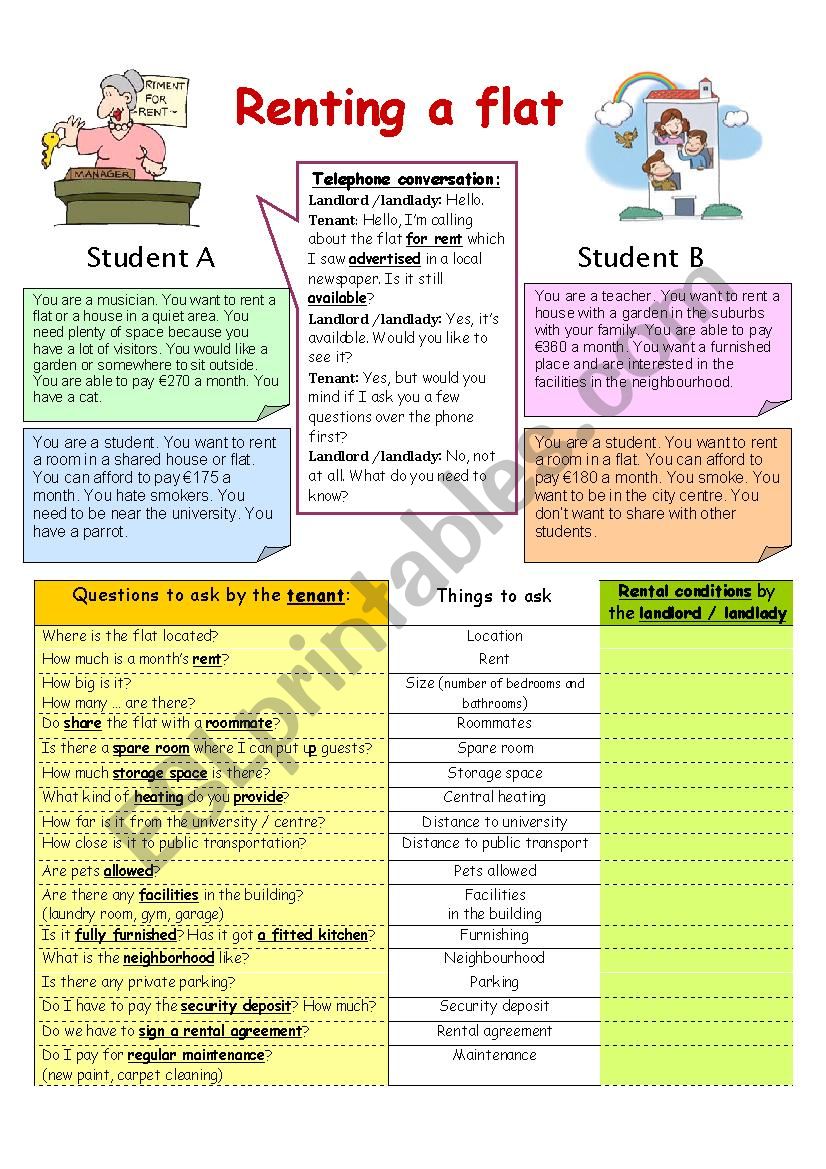 Renting a flat - speaking (B&W included, editable)
