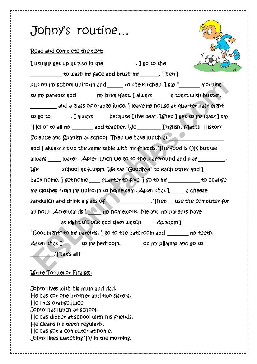 Johnys routine worksheet