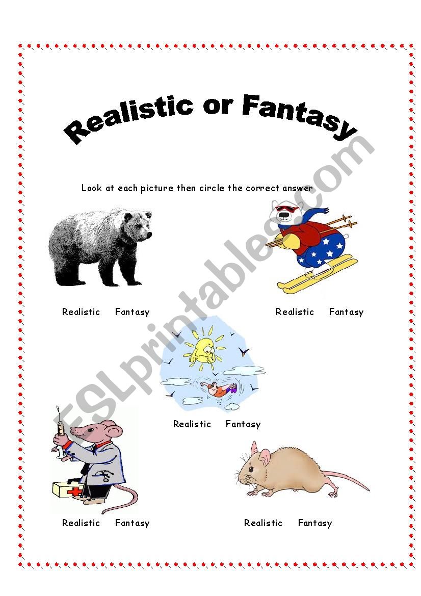 Realistic or Fantasy worksheet