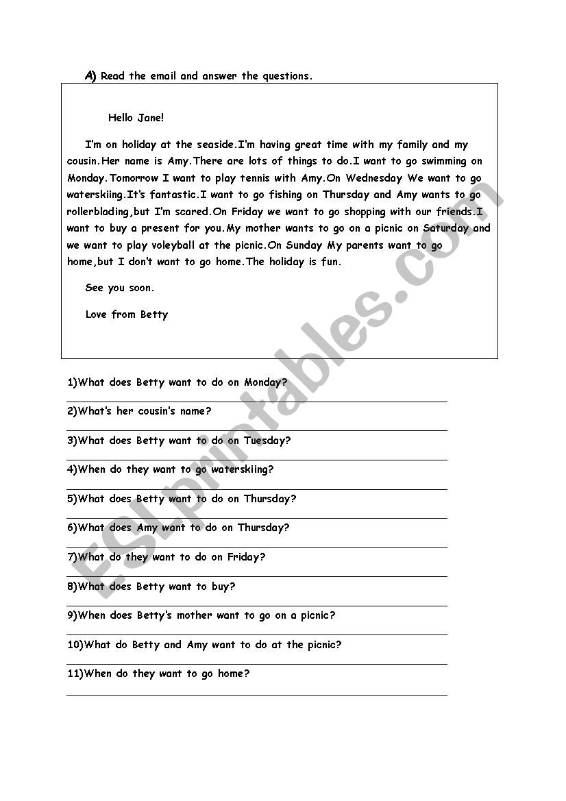 email worksheet