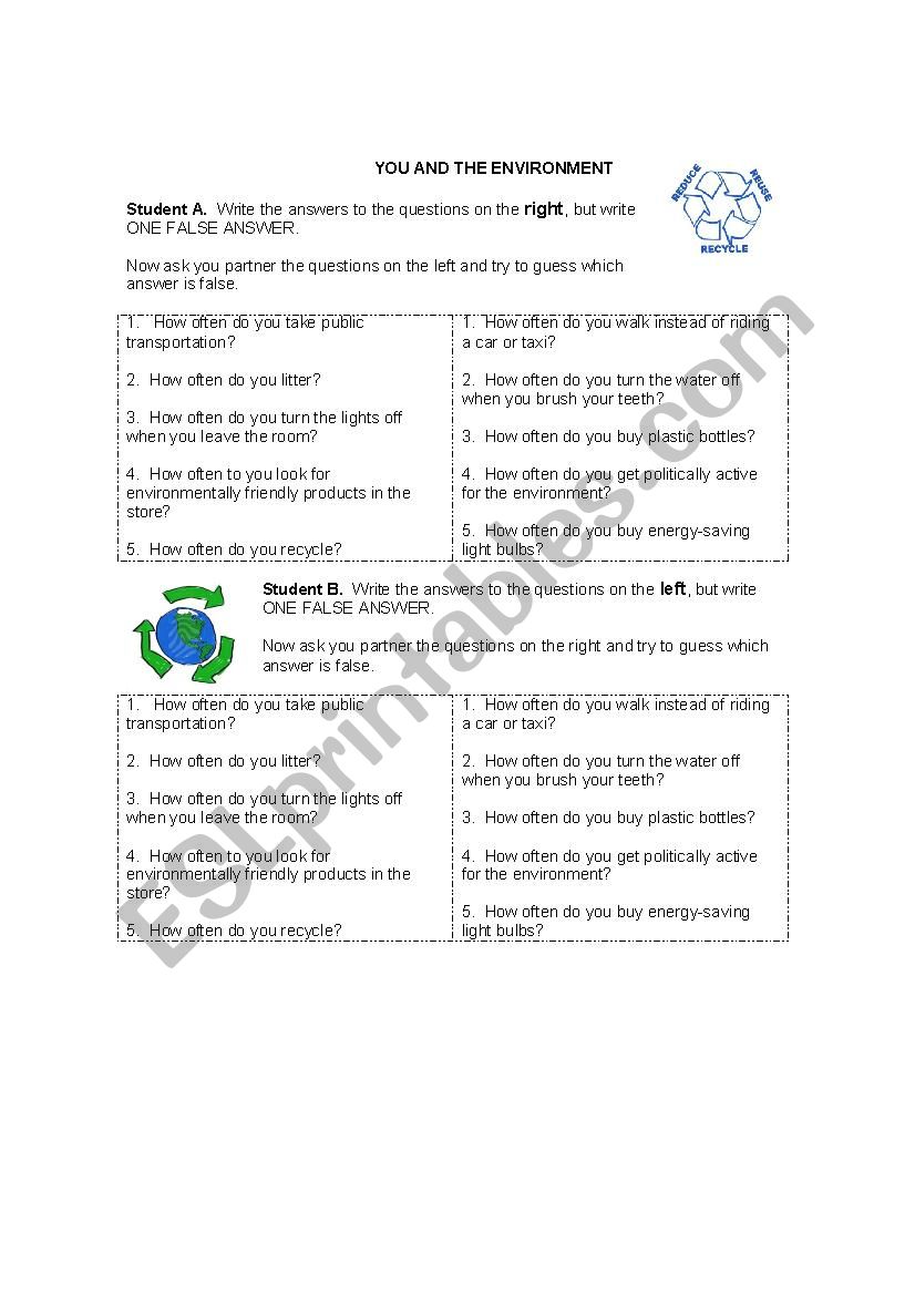How Often Do You Recycle? worksheet