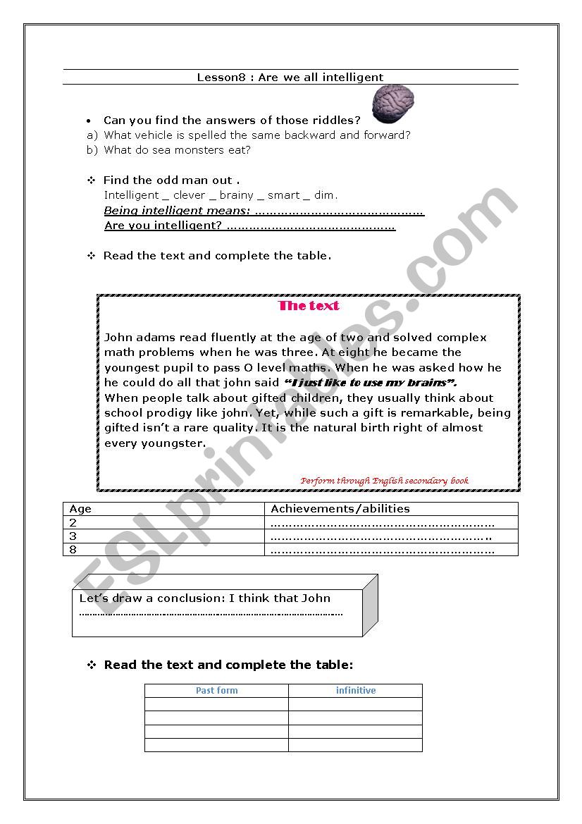  Are we all intelligent worksheet