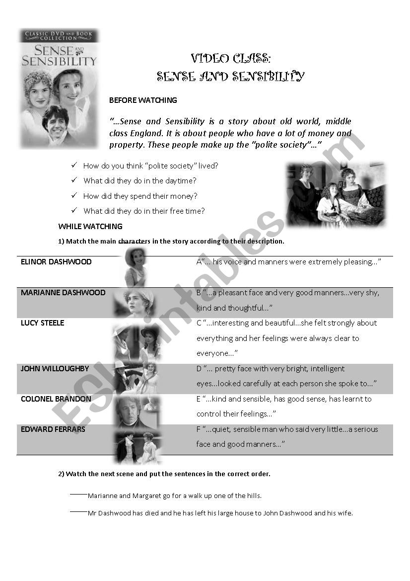 Sense and Sensibility Movie worksheet