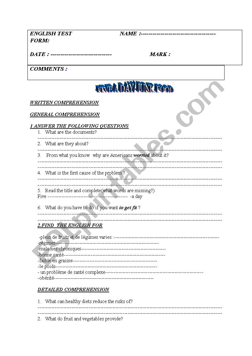 Supersize me worksheet