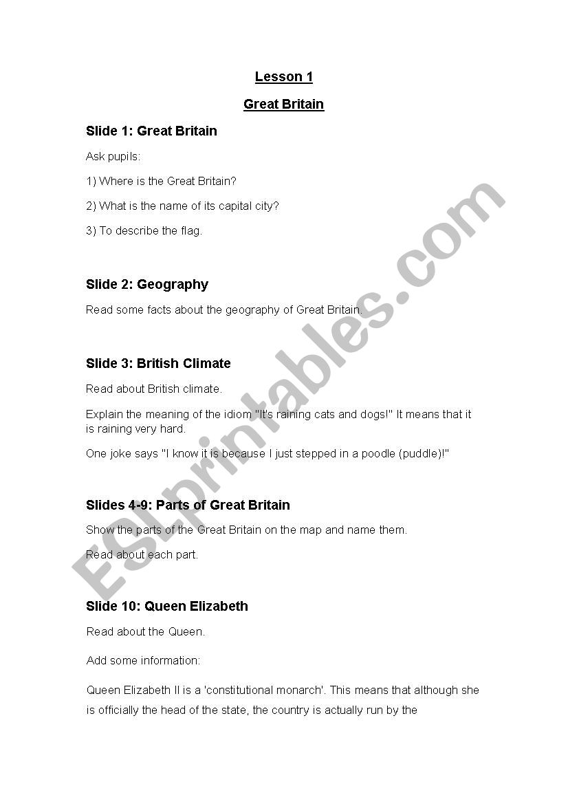 Great Britain worksheet