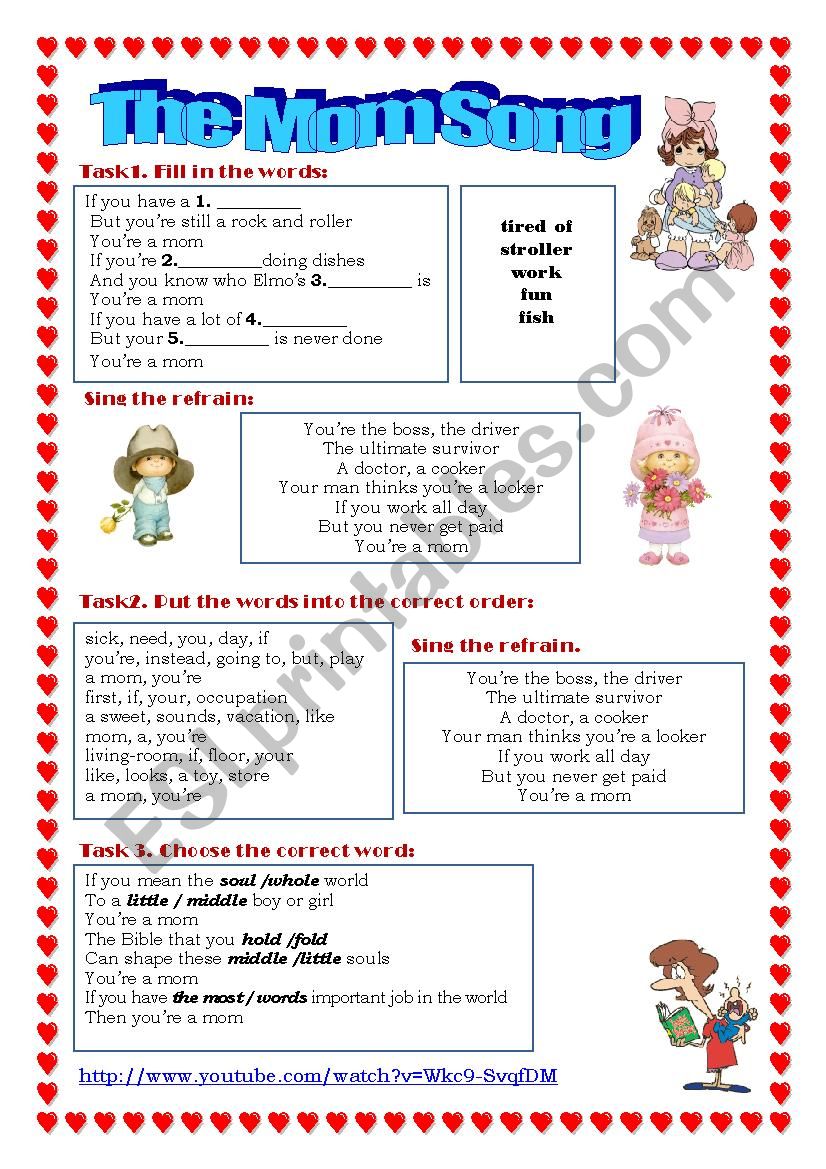 The moms song worksheet