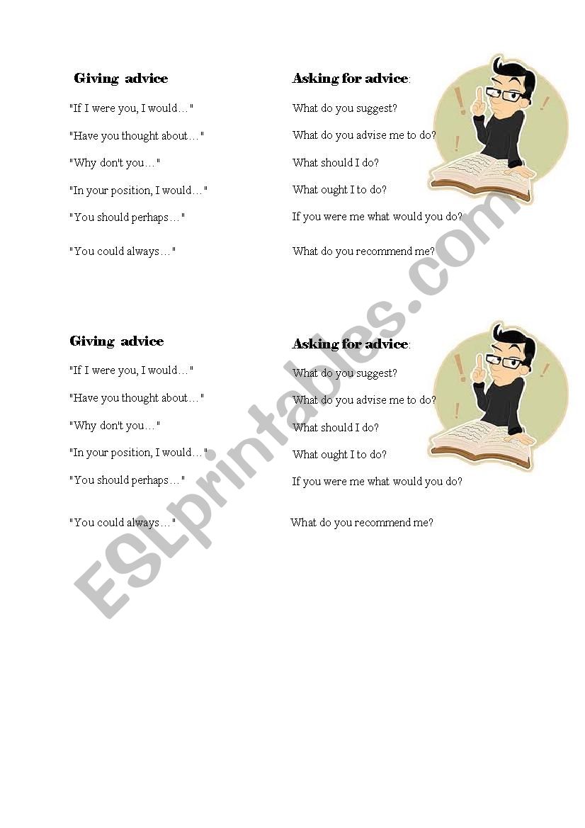 Giving and asking for advice worksheet