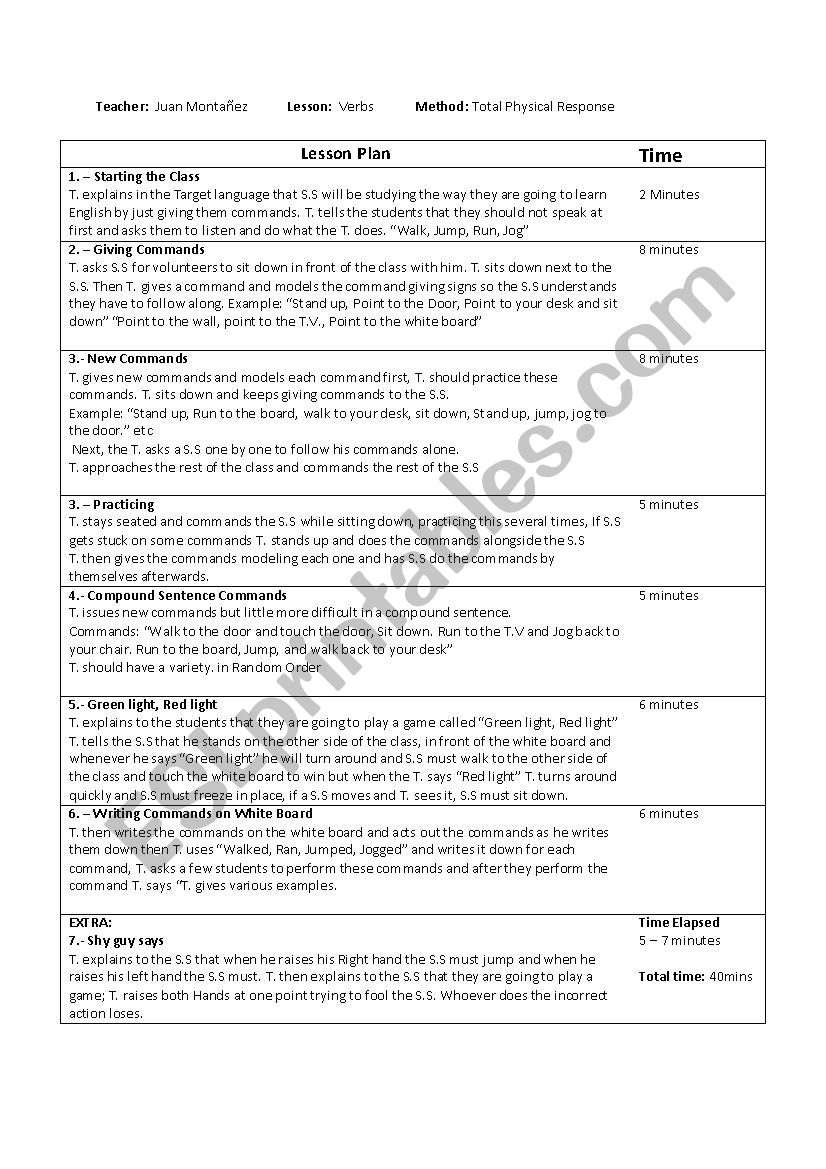 Total Physical Response Lesson Plan