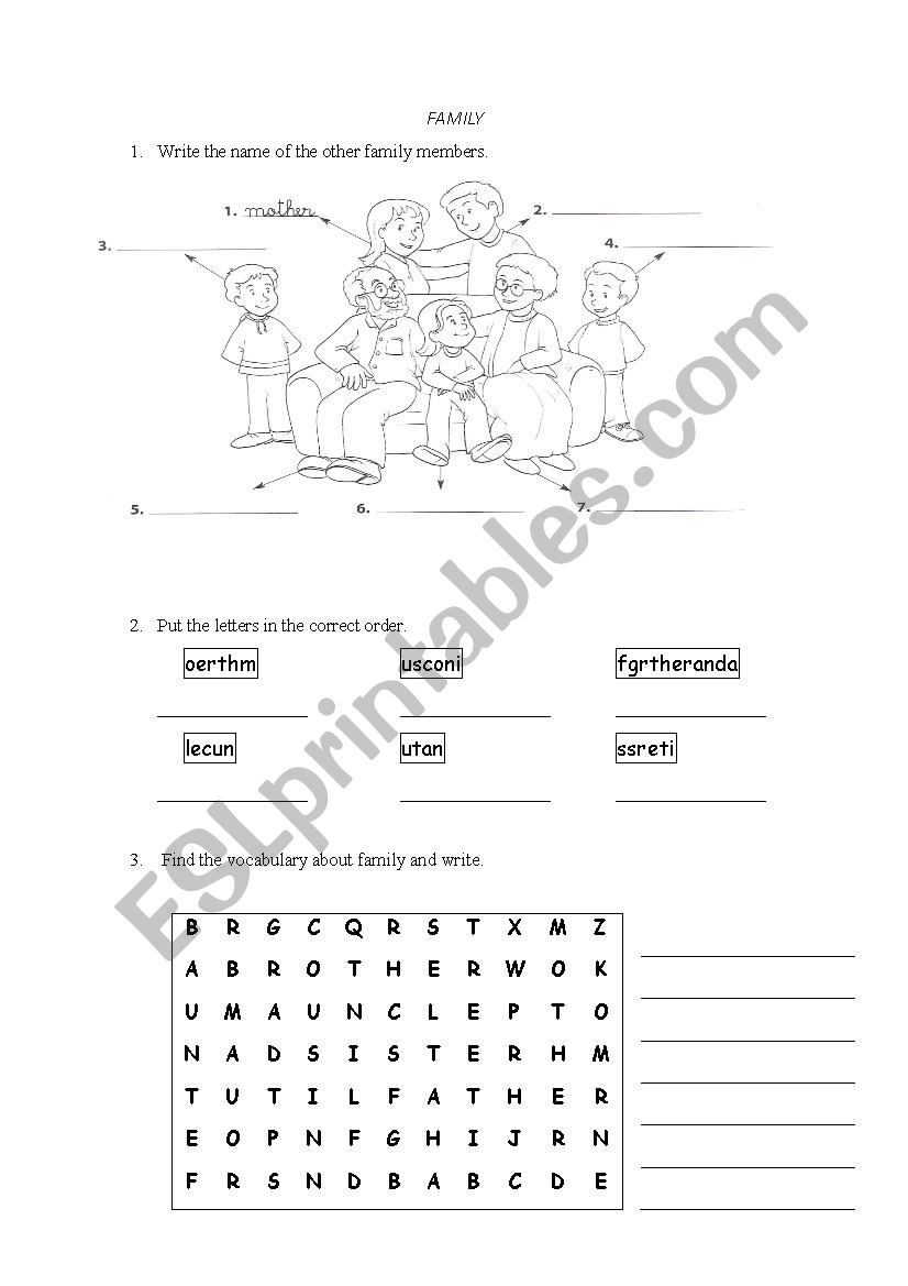 Family members worksheet