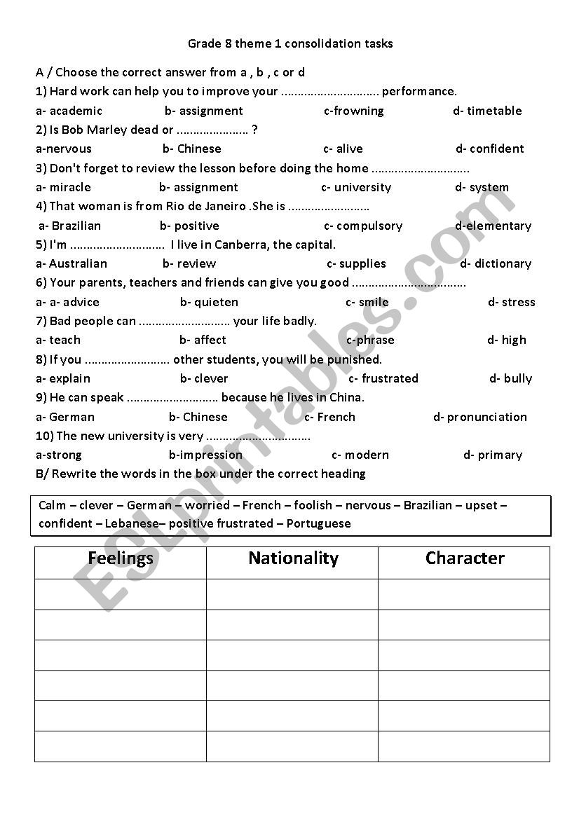 Vocabulary Review worksheet