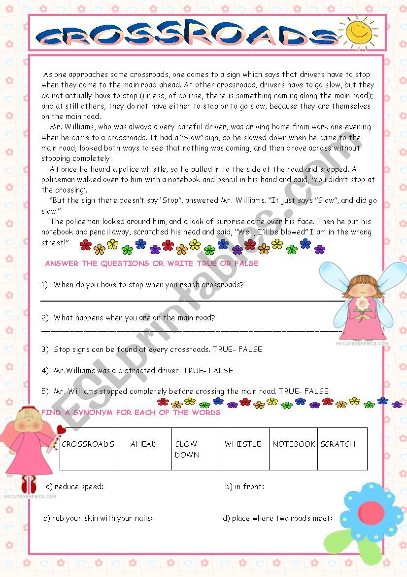 Crossroads worksheet