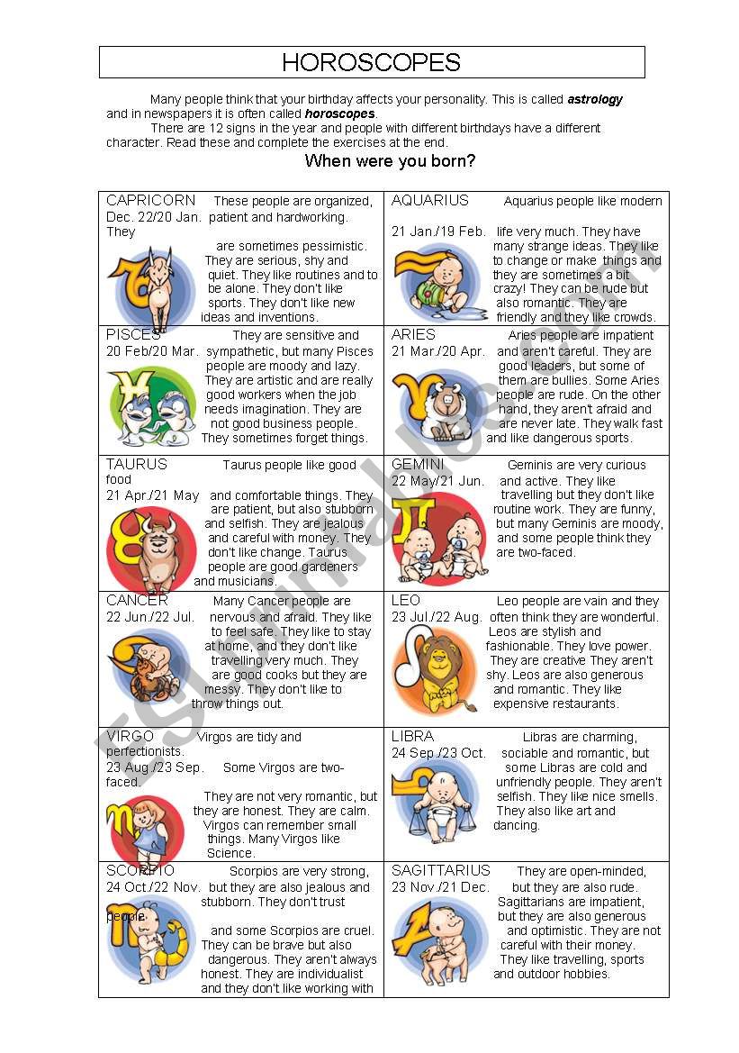 Horoscopes worksheet