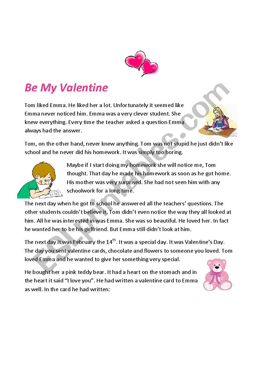Be my Valentine worksheet
