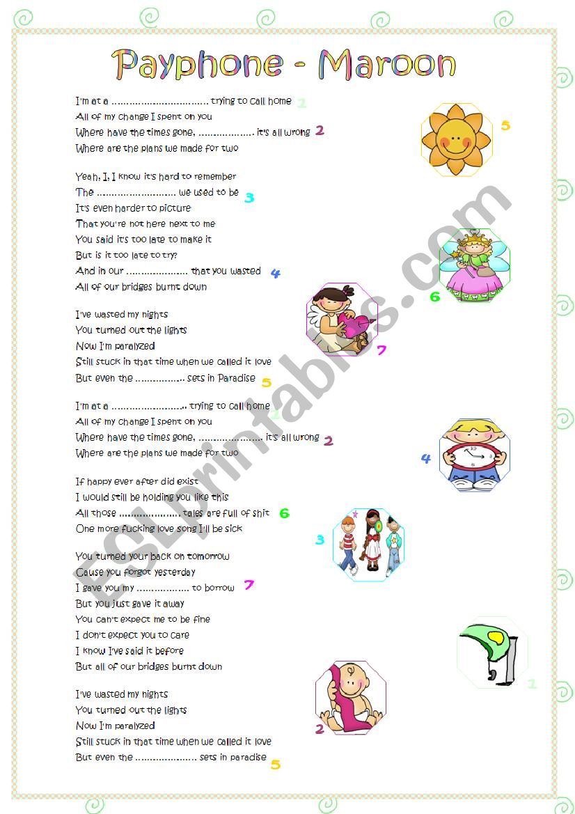 Payphone - Maroon worksheet