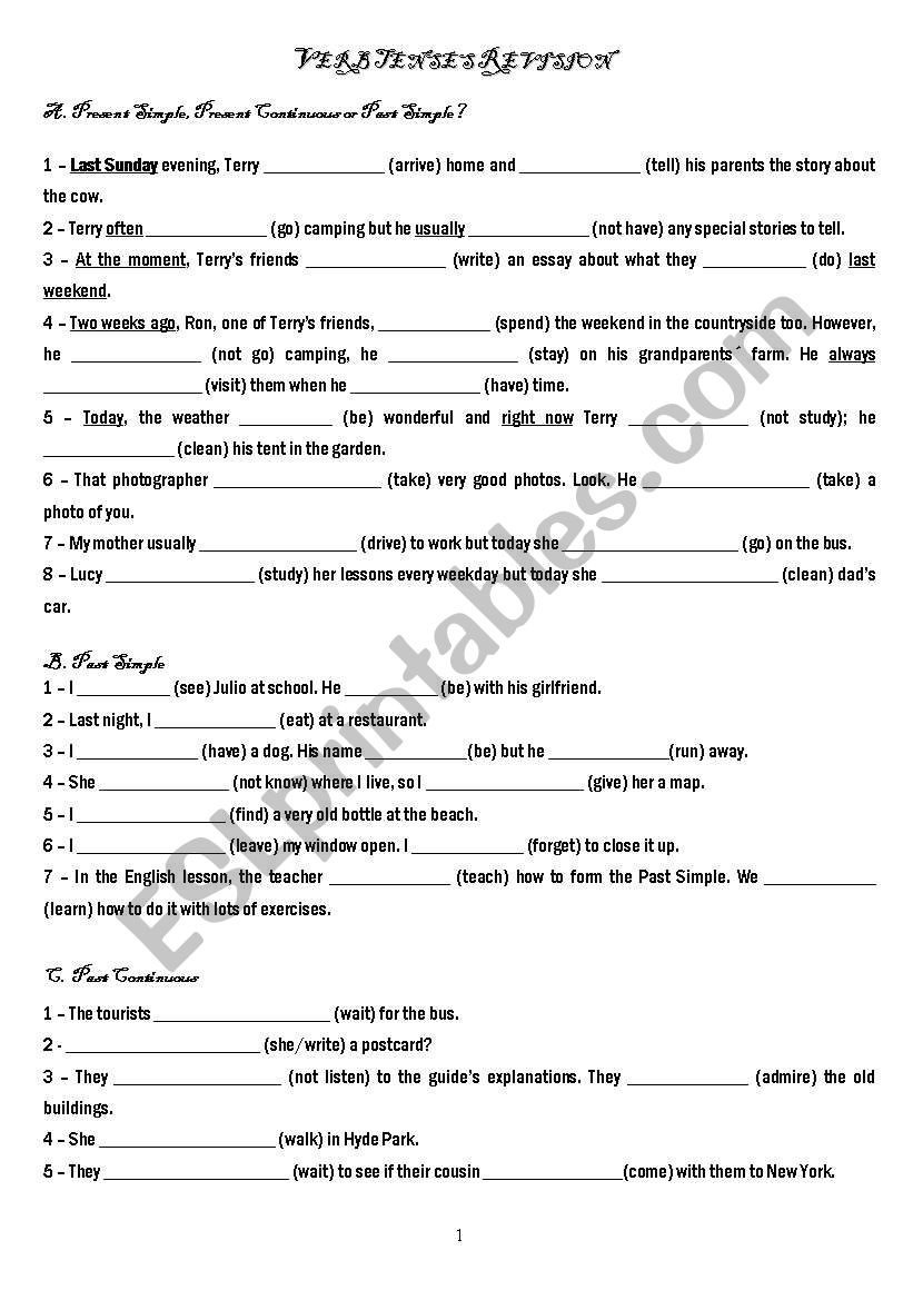 Verb tenses worksheet