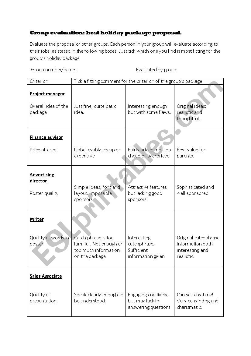 Group project: creating a holiday package