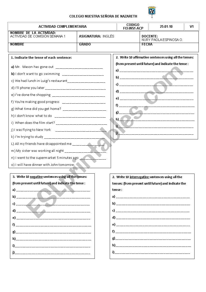 tenses review  worksheet