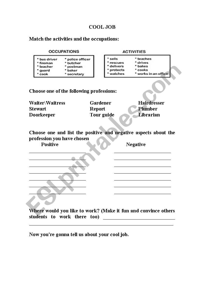 Cool Job worksheet