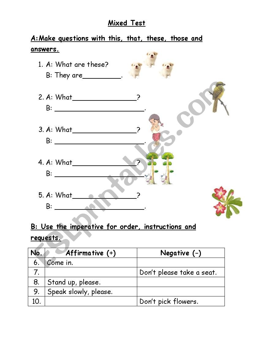 Mixed Test worksheet