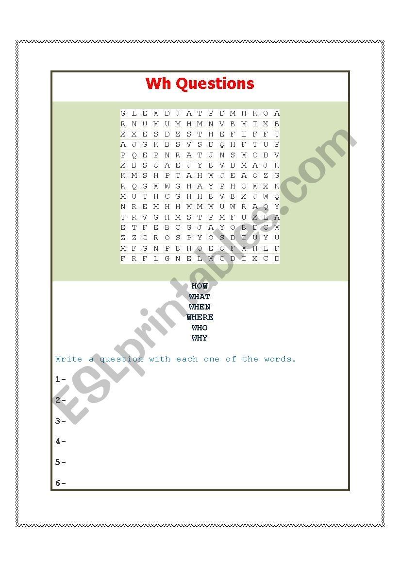 WH QUESTIONS WORD PUZZLE worksheet