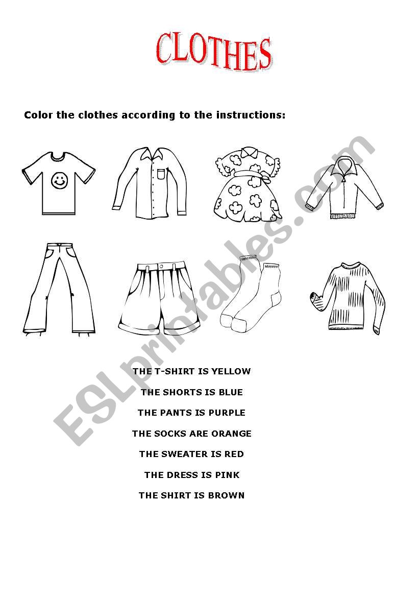 Color the clothes worksheet