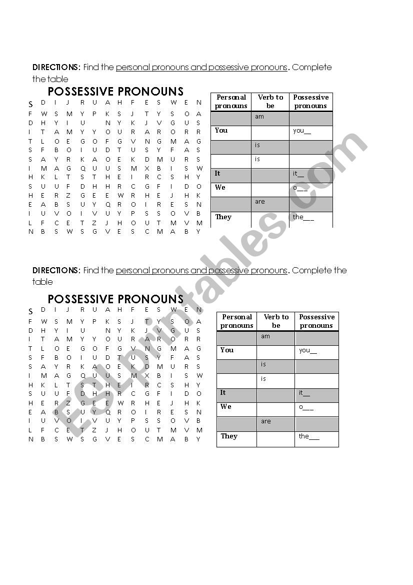 Possessive pronouns worksheet