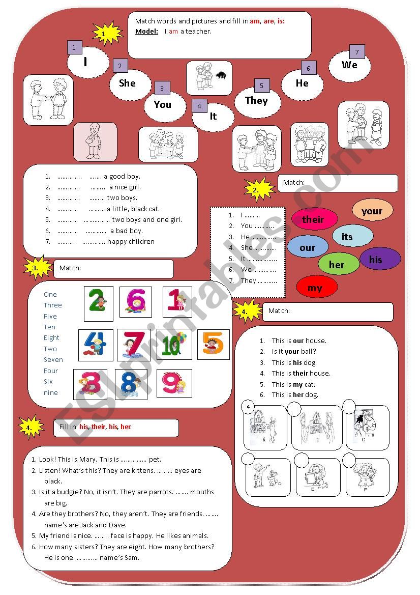 Personal and Possessive pronouns/Numbers 1-10 + pictures