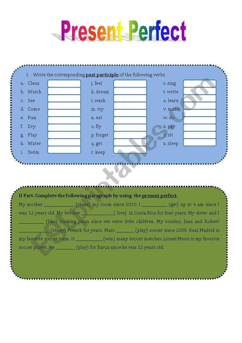 Present perfect  worksheet