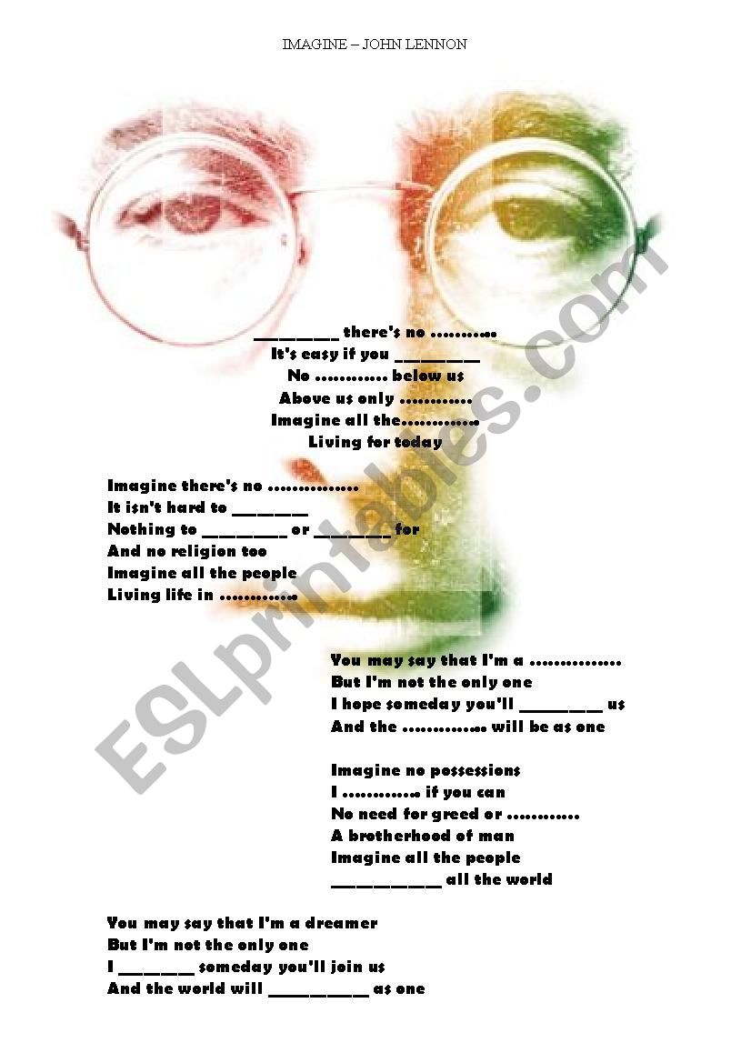 Song_Imagine by John Lennon worksheet