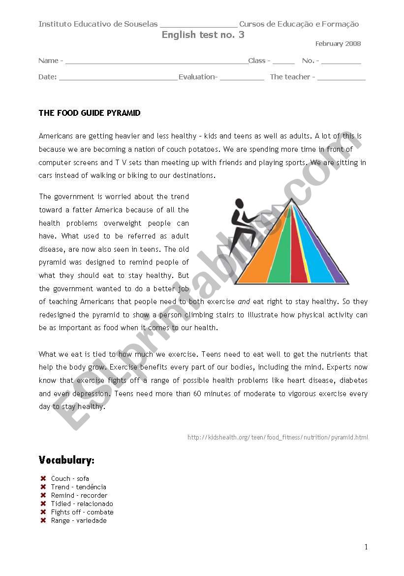 The food pyramid worksheet