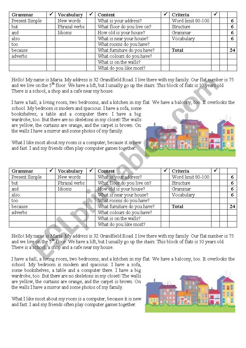 My flat. Sample essay with criteria for assessment