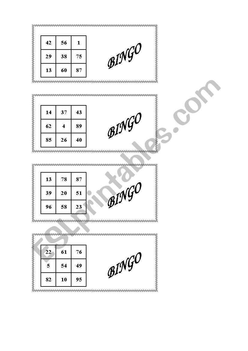 Game, numbers worksheet