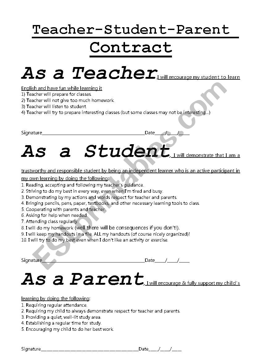 Teacher-Student-Parent Contract
