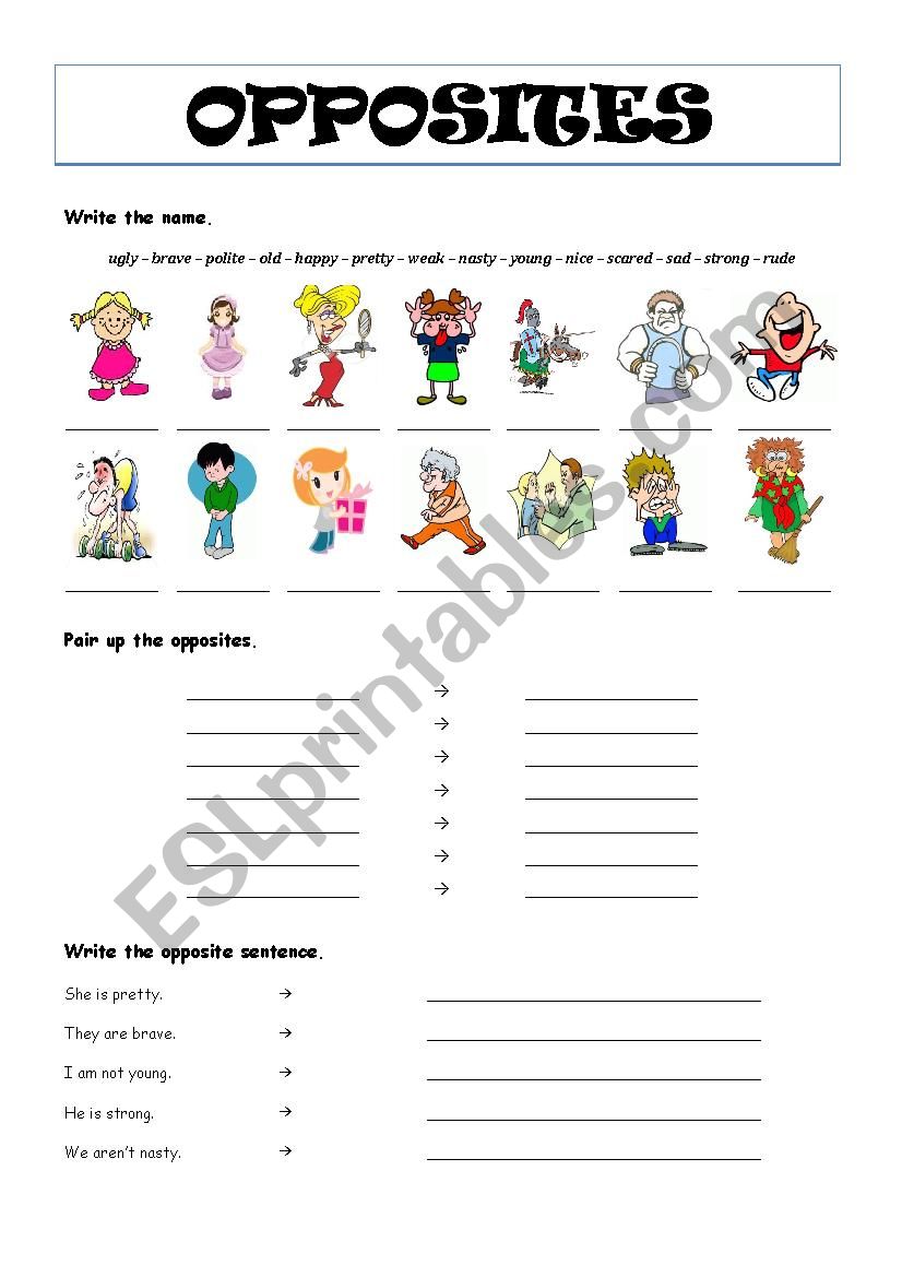 Opposite adjectives worksheet