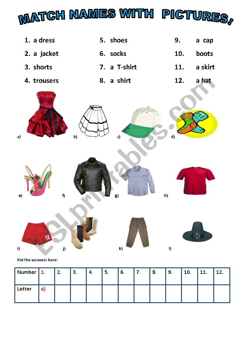 clothes worksheet