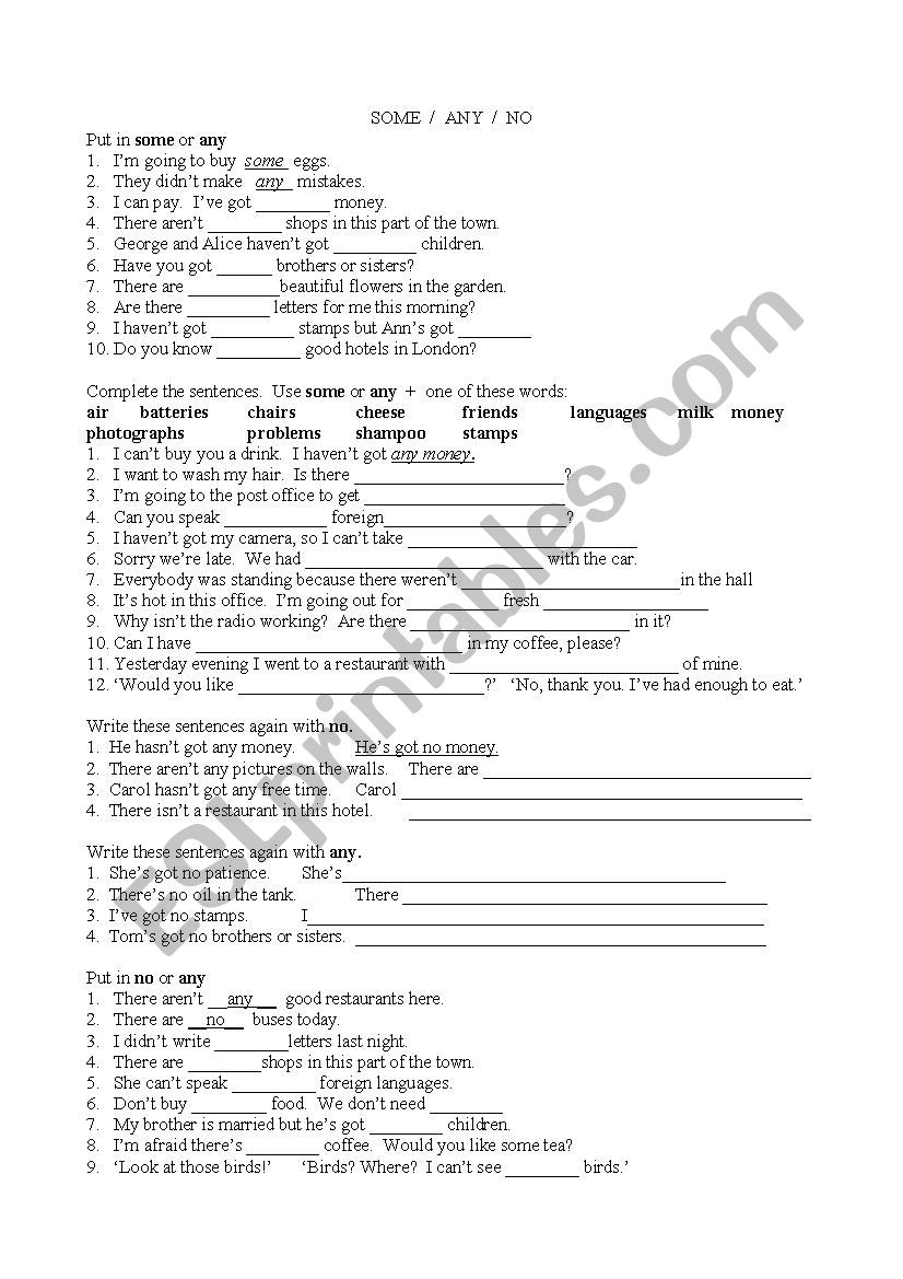 SOME/ANY/NO worksheet