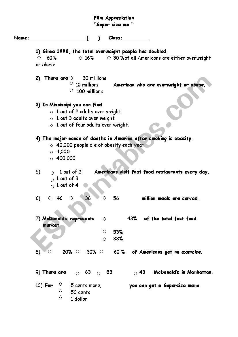 Supersize me - Documentary worksheet